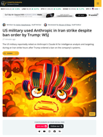 US Military Used Anthropic AI in Iran Strike Despite Trump Ban: Report