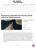 Explosions reported near Hormuz Strait amid Iran-West tensions