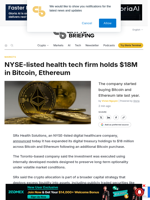 NYSE-listed health tech firm holds $18M in Bitcoin, Ethereum