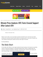 Bitcoin Price Analysis: BTC Tests Crucial Support After Latest ATH