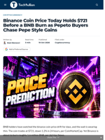 Binance Coin Price Today Holds $721 Before a BNB Burn as Pepeto Buyers Chase Pepe Style Gains - TechBullion