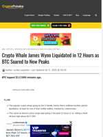 Crypto Whale James Wynn Liquidated in 12 Hours as BTC Soared to New Peaks