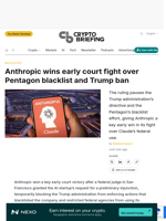 Anthropic wins early court fight over Pentagon blacklist and Trump ban