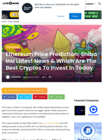 Ethereum Price Prediction; Shiba Inu Latest News & Which Are The Best Cryptos To Invest In Today | Live Bitcoin News