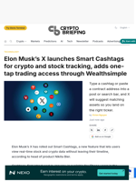 Elon Musk's X launches Smart Cashtags for crypto and stock tracking, adds one-tap trading access through Wealthsimple