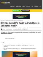 XRP Price Jumps 26% Weekly as Whale Moves in: $3 Breakout Ahead?