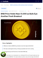 BNB Price Holds Near $1,000 as Bulls Eye Another Fresh Breakout