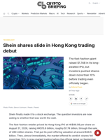 Shein shares slide in Hong Kong trading debut
