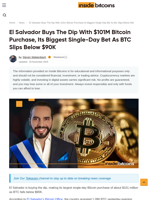 El Salvador Buys $100M In Bitcoin As BTC Sinks Below $90K