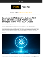 Cardano (ADA) Price Prediction: ADA Eyes $1.80 Breakout, AlphaPepe Emerges as the Next 100× Crypto
