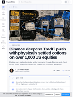 Binance deepens TradFi push with physically settled options on over 1,000 US equities