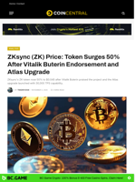 ZKsync (ZK) Price: Token Surges 50% After Vitalik Buterin Endorsement and Atlas Upgrade - CoinCentral