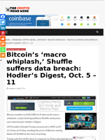 Bitcoin’s ‘macro whiplash,’ Shuffle suffers data breach: Hodler’s Digest, Oct. 5 – 11 - The Crypto News Wire