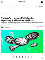 Altcoin Sei Leaps 47% Following Wyoming Stablecoin
Candidacy