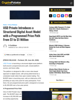 USD Private Introduces a Structured Digital Asset Model with a Programmed Price Path From $1 to $1 Million