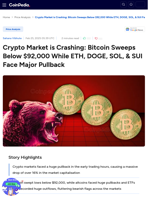 Crypto Market is Crashing: Bitcoin Sweeps Below $92,000 While ETH, DOGE, SOL, & SUI Face Major Pullback