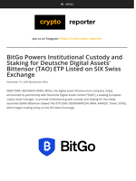 BitGo Powers Institutional Custody and Staking for Deutsche Digital Assets’ Bittensor (TAO) ETP Listed on SIX Swiss Exchange