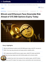 Bitcoin and Ethereum Face Downside Risk Ahead of $15.58B Options Expiry Today