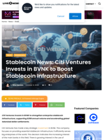 Stablecoin News: Citi Ventures Invests in BVNK to Boost Stablecoin Infrastructure | Live Bitcoin News