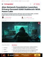 Aleo Network Foundation Launches Privacy-Focused USAD Stablecoin With Paxos Labs - Coinspeaker