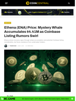 Ethena (ENA) Price: Mystery Whale Accumulates $4.41M as Coinbase Listing Rumors Swirl - CoinCentral