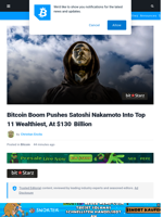Bitcoin Boom Pushes Satoshi Nakamoto Into Top 11 Wealthiest, At Nearly $130  Billion