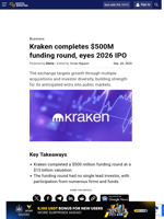 Kraken completes $500M funding round, eyes 2026 IPO