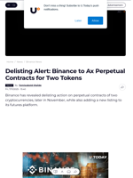 Delisting Alert: Binance to Ax Perpetual Contracts for Two Tokens - U.Today