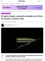 Crypto trader commits suicide on X live to create a meme coin - Coinfea