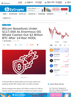 Bitcoin Nosedives Under $117,000 As Enormous OG Whale Cashes Out $2 Billion BTC After 14-Year HODL ⋆ ZyCrypto