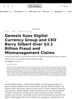 Genesis Sues Digital Currency Group and CEO Barry Silbert Over $3.1 Billion Fraud and Mismanagement Claims - 