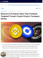 Binance's CZ Shares Claim That Coinbase Targeted Trump’s Crypto Project; Company Denies