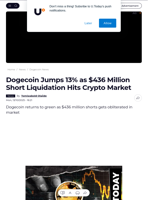 Dogecoin Jumps 13% as $436 Million Short Liquidation Hits Crypto Market - U.Today