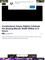 Cumberland, Galaxy Digital, Coinbase Are Buying Bitcoin: $405 Million in 9 Hours - U.Today