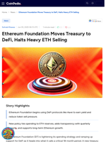 Ethereum Foundation Moves Treasury to DeFi, Halts Heavy ETH Selling
