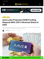 Aave Labs Proposes $50M Funding Request With 100% Revenue Share to DAO - CoinCentral