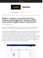 Ripple Treasury Launches the First Treasury Management System (TMS) with Native Digital Asset Capabilities