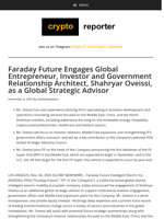 Faraday Future Engages Global Entrepreneur, Investor and Government Relationship Architect, Shahryar Oveissi, as a Global Strategic Advisor