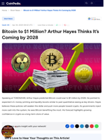 Bitcoin to $1 Million? Arthur Hayes Thinks It's Coming by 2028