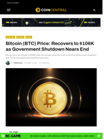 Bitcoin (BTC) Price: Recovers to $106K as Government Shutdown Nears End - CoinCentral