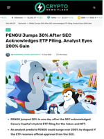 PENGU Jumps 30% After SEC Acknowledges ETF Filing, Analyst Eyes 200% Gain - Crypto News Flash