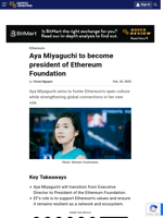 Aya Miyaguchi to become president of Ethereum Foundation