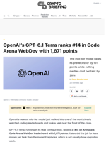 OpenAI's GPT-6.1 Terra ranks #14 in Code Arena WebDev with 1,671 points