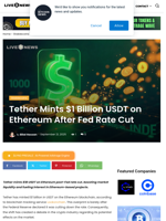 Tether Mints $1 Billion USDT on Ethereum After Fed Rate Cut | Live Bitcoin News