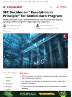SEC Decides on “Resolution in Principle” for Gemini Earn Program - Coinspeaker