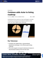 Coinbase adds Aster to listing roadmap