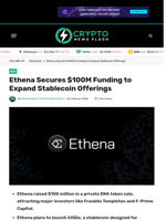 Ethena Secures $100M Funding to Expand Stablecoin Offerings - Crypto News Flash