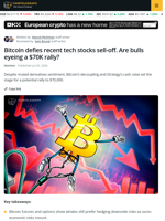 Bitcoin Holds $65K Amid Tech Sell-Off. Cautious Bulls Eye $70K Rally.