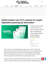 Kalshi traders see 31% chance of crypto legislation passing by December