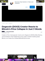 Dogecoin (DOGE) Creator Reacts to Bitcoin's Price Collapse in Just 3 Words - U.Today
